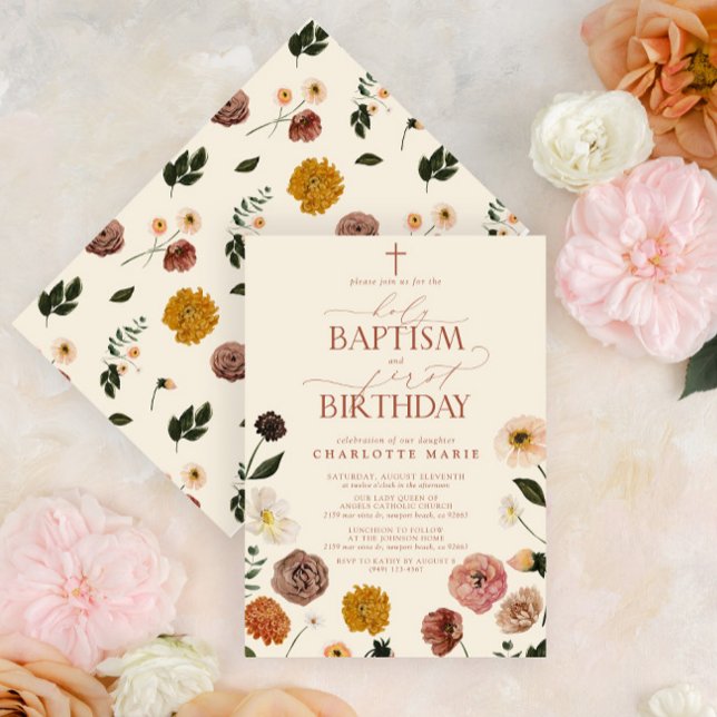 Terracotta Heliga Baptism och första födelsedag Inbjudningar (Easily personalize this sweet baby shower invitation with your unique details)