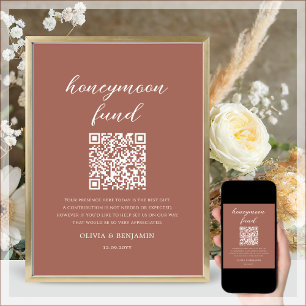 Terracotta HoneyMånfond QR Code Bröllop-tecken Poster
