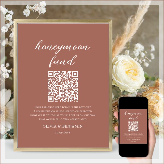 Terracotta HoneyMånfond QR Code Bröllop-tecken Poster (Skapare uppladdad)