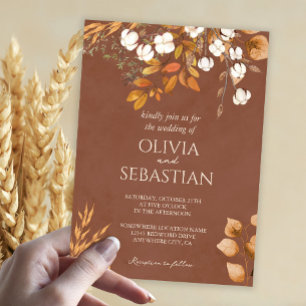 Terracotta Höst löv Boho Fall Wedding Inbjudningar