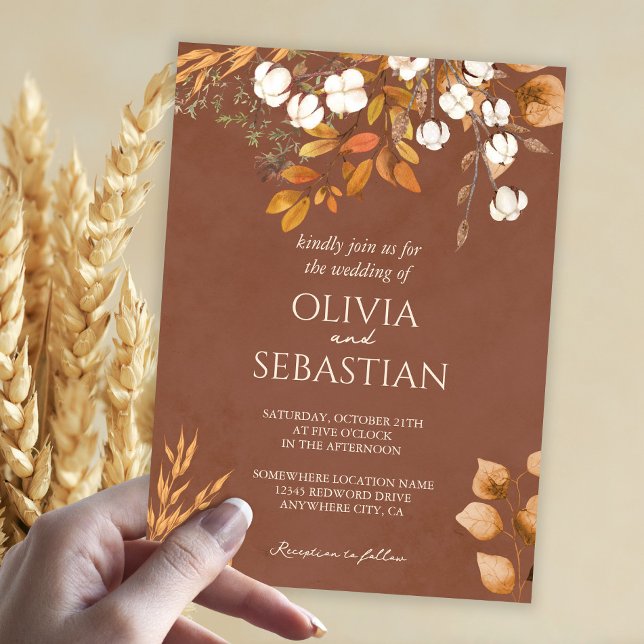 Terracotta Höst löv Boho Fall Wedding Inbjudningar (Skapare uppladdad)