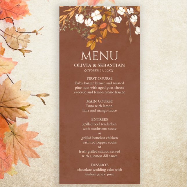 Terracotta Höst löv Boho Fall Wedding Meny (Skapare uppladdad)