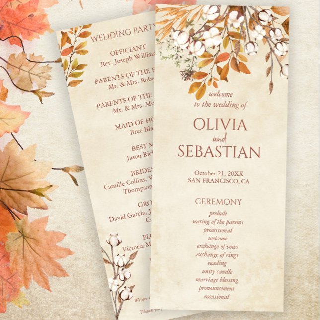 Terracotta Höst löv Boho Fall Wedding Program (Skapare uppladdad)