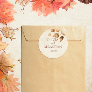 Terracotta Höst löv Boho Fall Wedding Runt Klistermärke