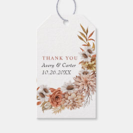 Terracotta höstblommor och löv faller bröllop presentetikett