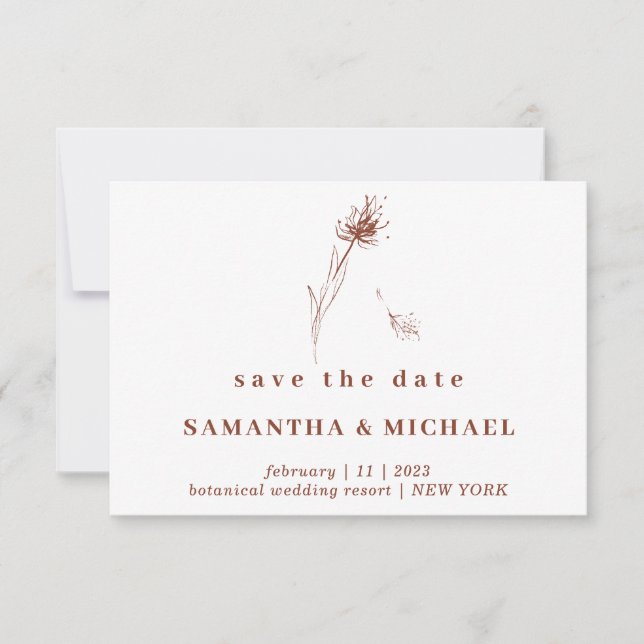 Terracotta Indie Dandelion Flower Spara datumet Inbjudningar (Framsida)