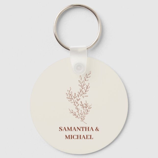 Terracotta Ivory Beige Ivy Flower Tiny Bröllop Nyckelring (Framsida)