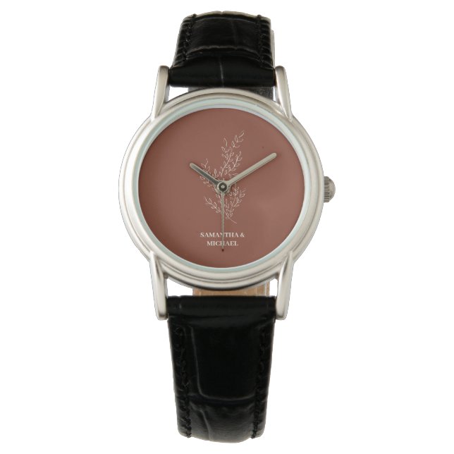 Terracotta Ivory Beige Ivy Flower Trends Bröllop Armbandsur (Framsida)