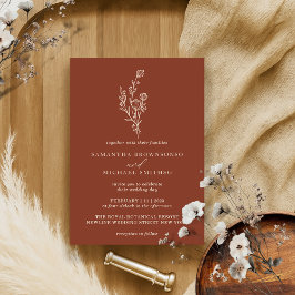 Terracotta Ivory Bouquet Boho Minimal Botanical Inbjudningar