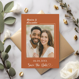 Terracotta ivory photo wedding Save the Date Spara Datumet