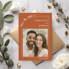 Terracotta ivory photo wedding Save the Date Spara Datumet