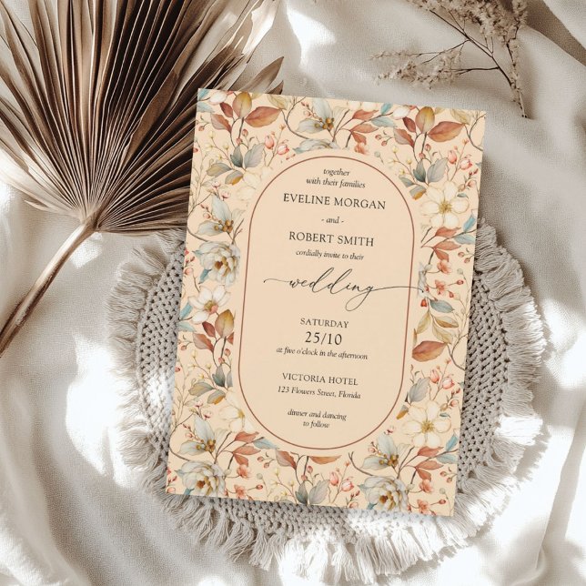 Terracotta Ivory Rust Boho Arch Wildblommor Inbjudningar (Terracotta Ivory Rust Boho Arch Wildflowers Invitation)