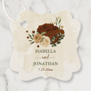 Terracotta-jordton blommigt greenery bröllop gåvor etiketter