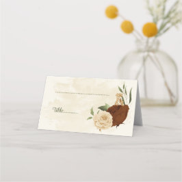 Terracotta-jordtonston blommigt greenery bröllop placeringskort