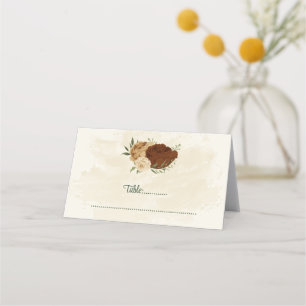 Terracotta-jordtonston blommigt greenery bröllop placeringskort
