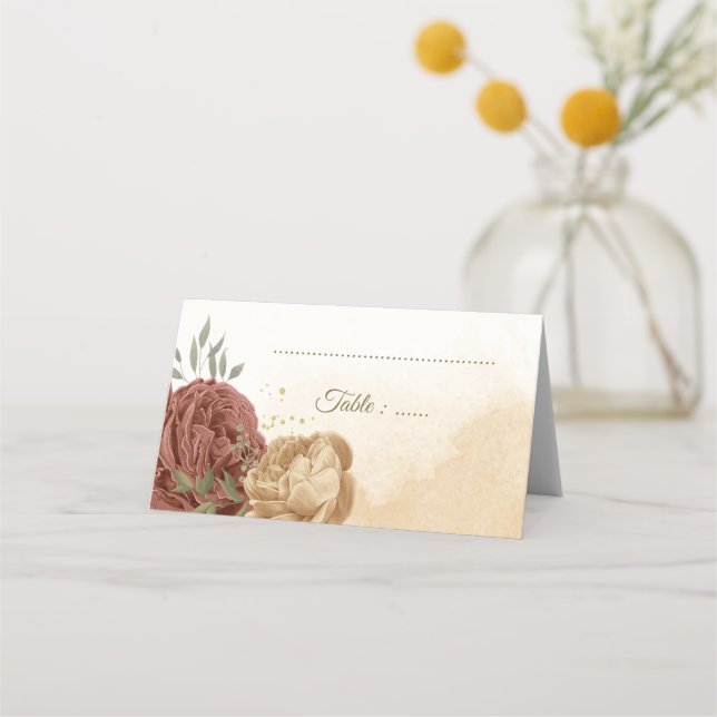 Terracotta-jordtonston blommigt greenery bröllop placeringskort (Framsida)
