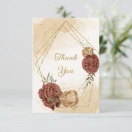 Terracotta-jordtonston blommigt greenery bröllop tack kort