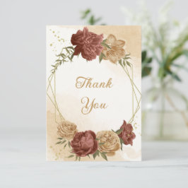 Terracotta-jordtonston blommigt greenery bröllop tack kort