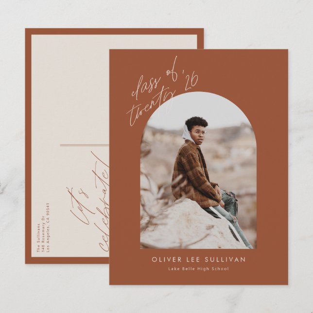 Terracotta-klass 2025 Arch Photo Studenten Inbjudan Vykort (Fram/baksida)