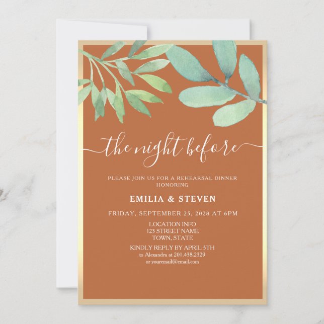 Terracotta kvällen före rehearsal Middag Inbjudningar (Framsida)