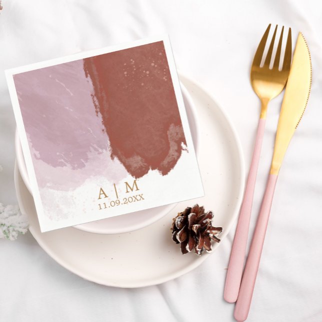 Terracotta Lavender Monogram Watercolor Bröllop Pappersservett (Skapare uppladdad)