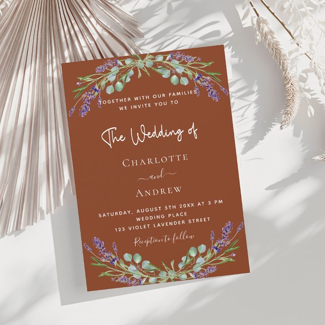 Terracotta lavender violet blommigt greenery bröll inbjudningar (Skapare uppladdad)