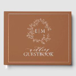 Terracotta Leafy Vapensköld Monogram Bröllop Gästböcker
