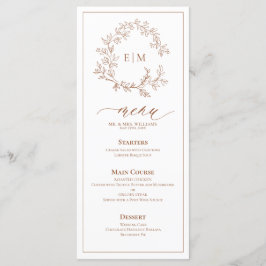 Terracotta Leafy Vapensköld Monogram Bröllop Menu Meny