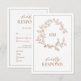 Terracotta Leafy Vapensköld Monogram Bröllop OSA C Kort