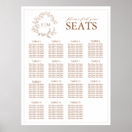 Terracotta Leafy Vapensköld Monogram Bröllop Seati Poster