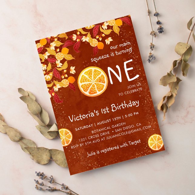 Terracotta Lemon Main Squeeze Photo First Birthday Inbjudningar (Skapare uppladdad)