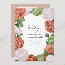 Terracotta Light Peach Olive Green Floral Wedding Inbjudningar