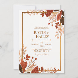 Terracotta Line Leaf Gilded Botanical Wedding Inbjudningar