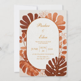 Terracotta Line Monstera Gold Arch Wedding Inbjudningar
