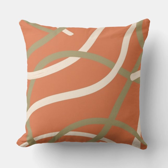 Terracotta Linework Pattern | Cream & Olive  Kudde (Framsida)