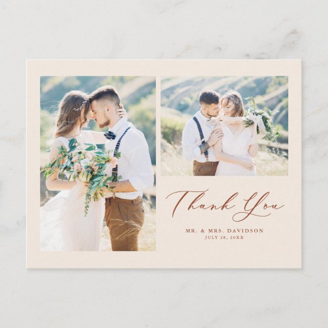 Terracotta Loely Script Photo Collage Tack Vykort (Framsida)