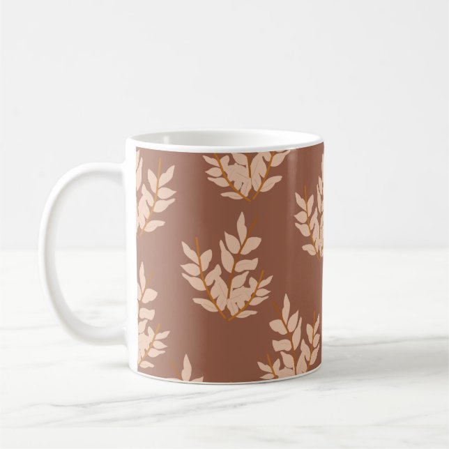 Terracotta Löv Blommönster Retro Chic höst Kaffemugg (Vänster)