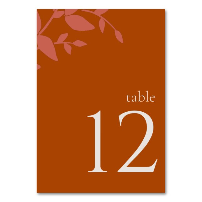 Terracotta Löv det moderna Bröllop Bordsnumret Bordsnummer (Framsidan)