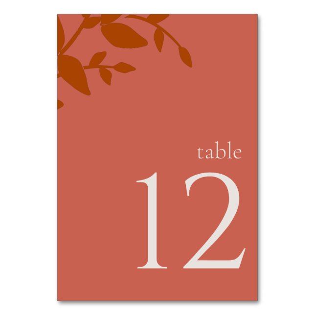 Terracotta Löv det moderna Bröllop Bordsnumret Bordsnummer (Framsidan)