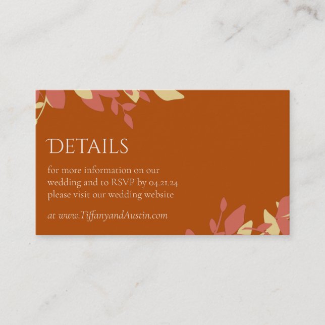 Terracotta Löv Modern Bröllop-hölje Tilläggskort (Framsida)