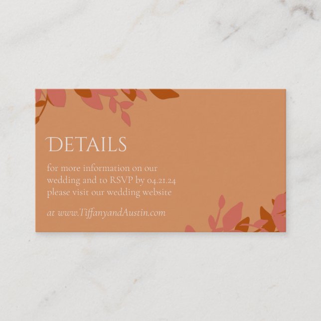 Terracotta Löv Modern Bröllop-hölje Tilläggskort (Framsida)