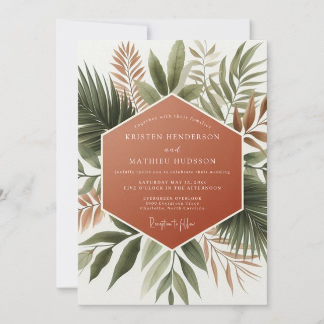 Terracotta Lush Botanical Wedding Inbjudningar (Framsida)