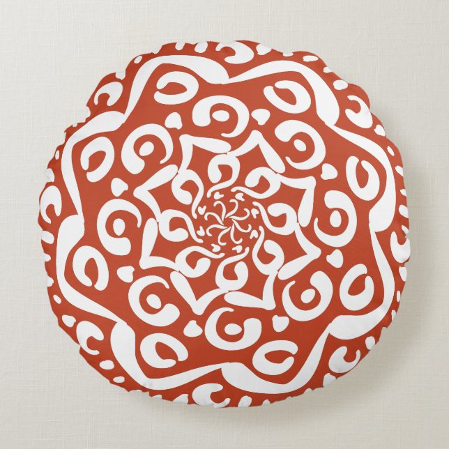 Terracotta Mandala Rund Kudde (Framsidan)