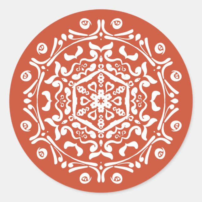Terracotta Mandala Runt Klistermärke (Framsida)