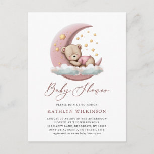 Terracotta Måne Rosa Nalle Baby Shower Inbjudan Vykort