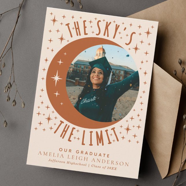 Terracotta Måne Studenten fotoannonseringskort för Inbjudningar (Skapare uppladdad)