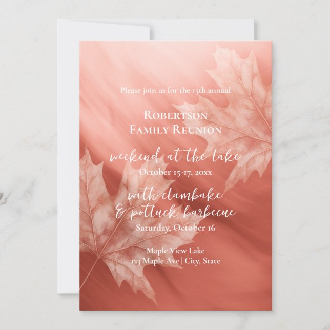 Terracotta maple löv faller familjeåterförening inbjudningar (Framsida)