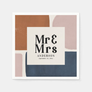Terracotta marin Mr & Mrs. modern painterly bröllo Pappersservett