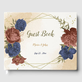 Terracotta marinblått blommigt bröllop gästböcker