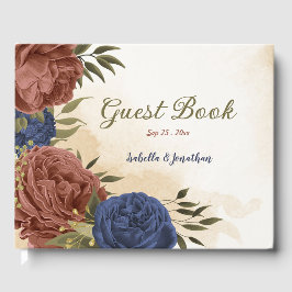 Terracotta marinblått blommigt bröllop gästböcker